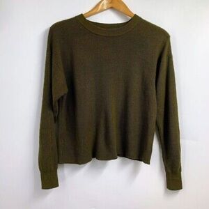 Mango Olive Green Crew Neck Sweater with Classic Design